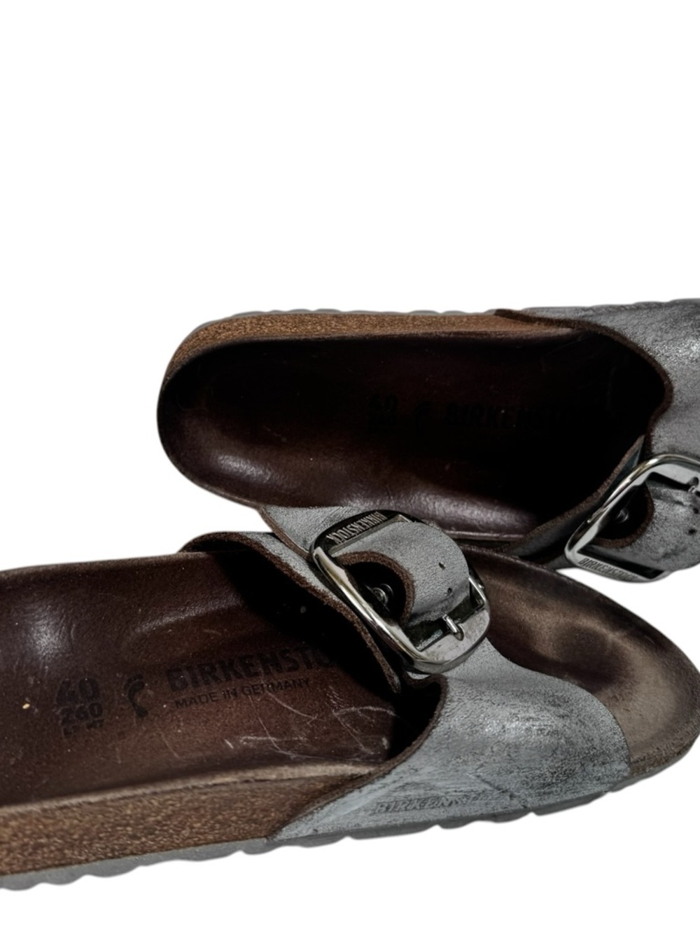Birkenstock Madrid Big Buckle Leather Metallic Silver 9 Sandals Slides 40 Flats - Picture 13 of 16